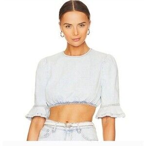 WEWOREWHAT Cropped Indigo Comfort Denim Top Blue Size Medium NWT!